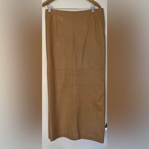 Tan genuine soft leather maxi skirt. Deep sexy slit in back.